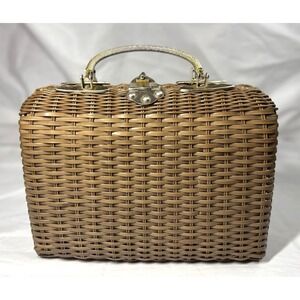 Vintage Forsum Wicker Handbag Box Purse Brown Vinyl Lining Handmade in Hong Kong